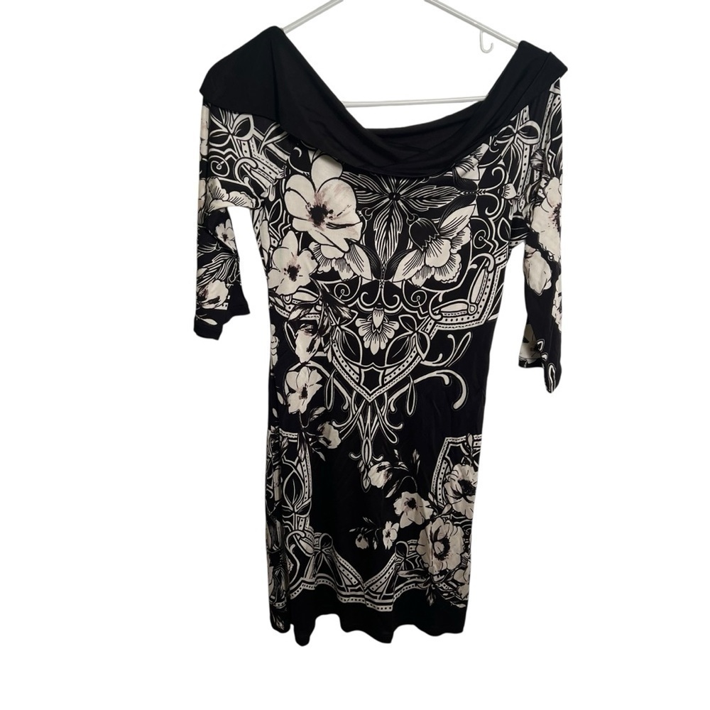 White House Black Market Women's Size Small Off Shoulder Mini Tunic Dress Black